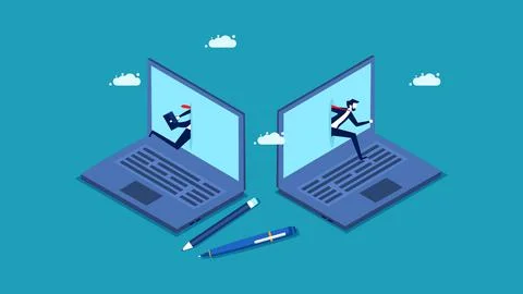 Work online. Laptop computer with pen and pencil. business concept vector Stock Illustration