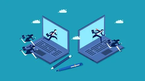 Work online. Laptop computer with pen and pencil. business concept vector Illustrazione stock