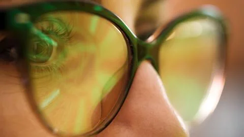 Work online late screen computer reflection on glasses. Stock Photos