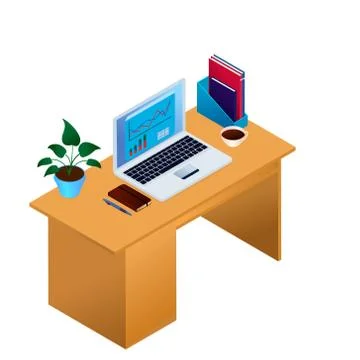 Work online vector office interior illustration Stock Illustration