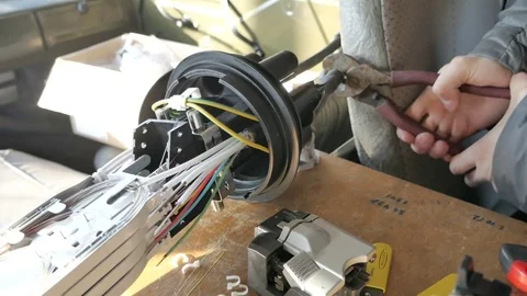 Work with optical fiber Stock Footage 74124731