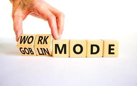 Work or goblin mode symbol. Concept word Work mode Goblin mode on wooden cu.. Foto stock