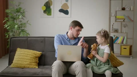 Work or Play - Father Balancing Job and Daughter Request at Home Stock-Footage 269349089