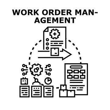 Work order management service process flat illustration Stock Illustration
