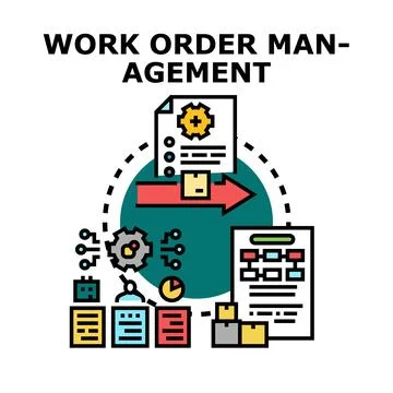 Work order management service process flat illustration Stock Illustration