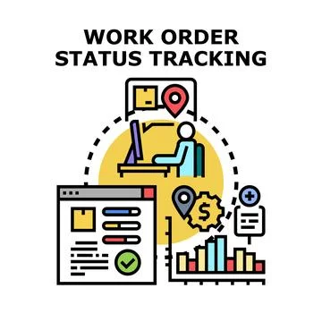 Work order status tracking business process concept Stock Illustration
