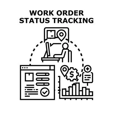 Work order status tracking business process concept Stock Illustration