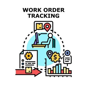 Work order tracking information management process concept 스톡 일러스트