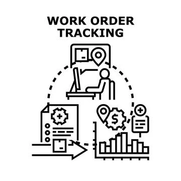 Work order tracking information management process concept 库存插图