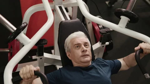 Work Out of Confident Elder Man or Session of Physical Activity at Training Hall 스톡 동영상 199478592