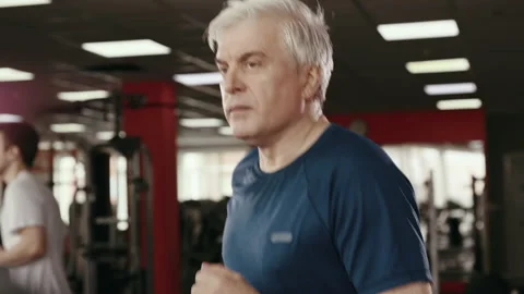 Work out of Elder Man in Sport Group at Training Hall or Room. Portrait of Hands Stock Footage 199478915