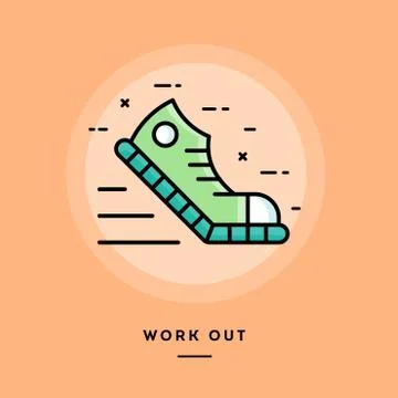 Work out, flat design thin line banner Stock Illustration