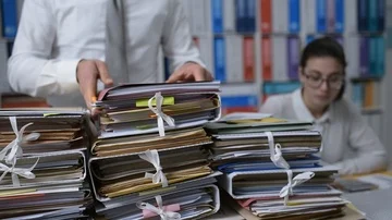 Work overload and piles of paperwork Stock Footage 86127345