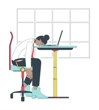 Work overload line cartoon flat illustration Stock Illustration