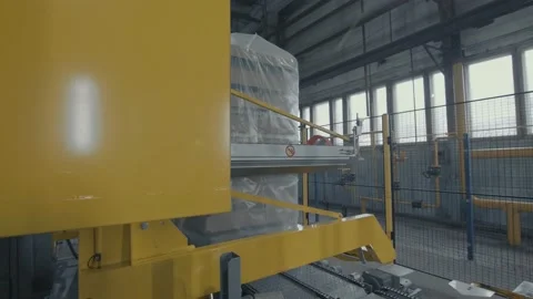 The work of the packaging machine for the production of glass-blowing products Stock Footage 147254794