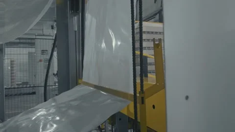 The work of the packaging machine for the production of glass-blowing products Stock Footage 147254962