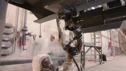 Work in the paint shop, the painter performs the application of paint on the Stock Footage 196357865