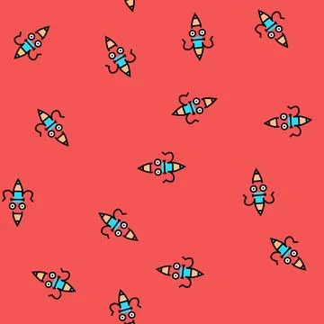 Work pen character vector seamless pattern Stock Illustration