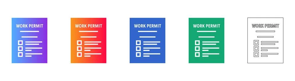 Work Permit Document Icon Set Stock Illustration