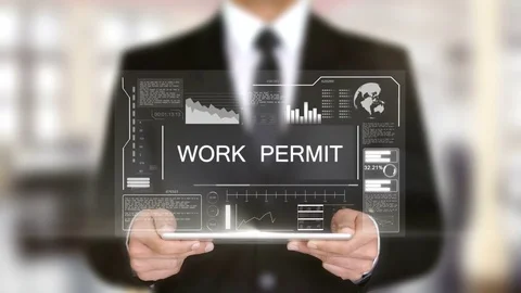 Work Permit, Hologram Futuristic Interface, Augmented Virtual Reality Video stock 77158845