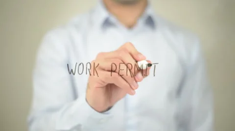 Work Permit , man writing on transparent screen Video stock 62884351