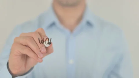 Work Permit, Man Writing on Transparent Screen Video stock 158431364