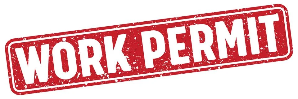 Work permit stamp. work permit red rectangular grunge stamp on transparent .. Illustrazione stock