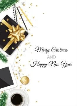 Work place. Christmas card. Vector illustration. Working place in office. Stock Illustration