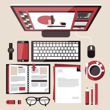 Work place concept in flat design Stock Illustration