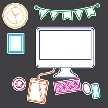 Work Place Elements Illustrazione stock