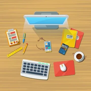 Work Place Office Flat Icon Print Stock Illustration