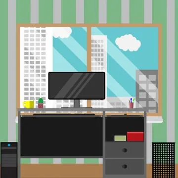 Work place with view window business building 스톡 일러스트