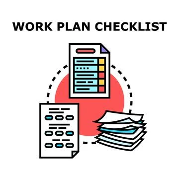 Work plan checklist items outlining task management Stock Illustration