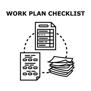 Work plan checklist items outlining task management Stock Illustration