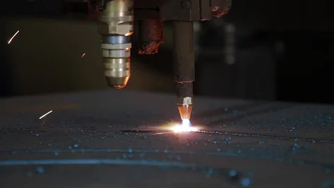 Work of the plasma cutting cnc machine for metal cutting. A modern tool in heavy Stock Footage 127488840