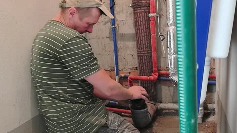Work on plumbing installation in a home setting during the afternoon Stock Footage 329706443