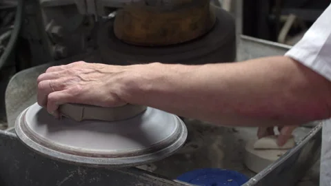 Work in a porcelain workshop on outdated equipment. Stock Footage 218382977