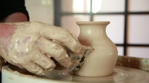 The work of the potter on potter's wheel Stock Footage 65186323