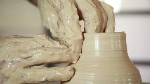 The work of the potter on potter's wheel Stock Footage 65186361