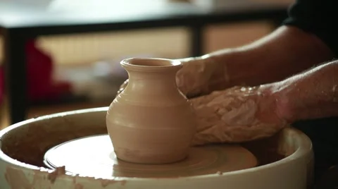 The work of the potter on potter's wheel Stock Footage 65187166