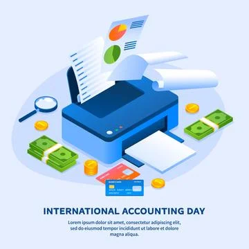 Work printer accounting day concept background, isometric style Stock Illustration