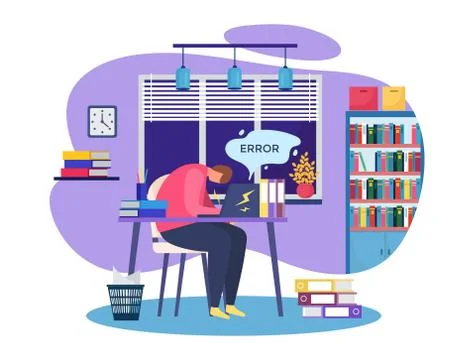 Work problem vector illustration, cartoon busy people working hard in stress Stock Illustration