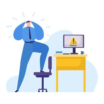 Work problems vector illustration, cartoon flat businessman in stress, office Stock Illustration