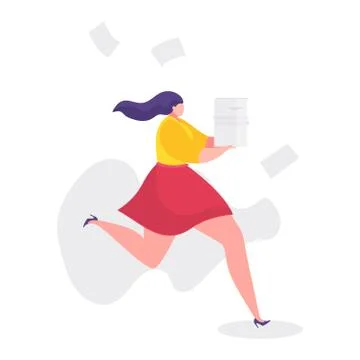 Work problems vector illustration, cartoon flat businesswoman running fast in Stock Illustration