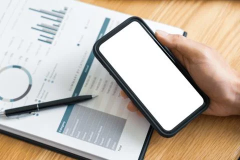 Work process concept, Business man using mobile phone writing in agenda consu Stock Photos