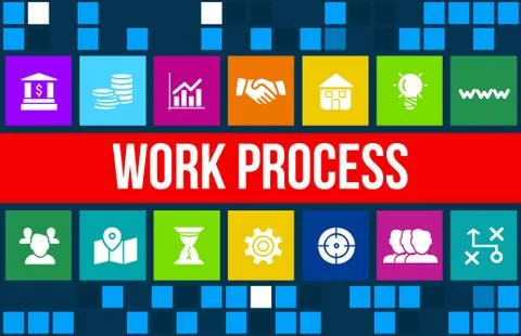 Work process concept image with business icons and copyspace. Stock Illustration