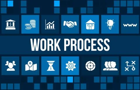 Work process concept image with business icons and copyspace. Stock-Illustration