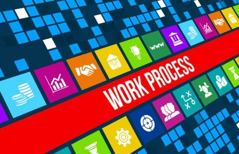 Work process concept image with business icons and copyspace. Stock Illustration