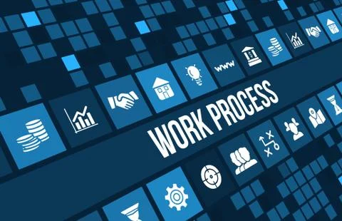 Work process concept image with business icons and copyspace. Stock Illustration