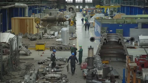 Work process inside one of the facilities in a turbine manufacturing plant. Stock-Footage 150257296
